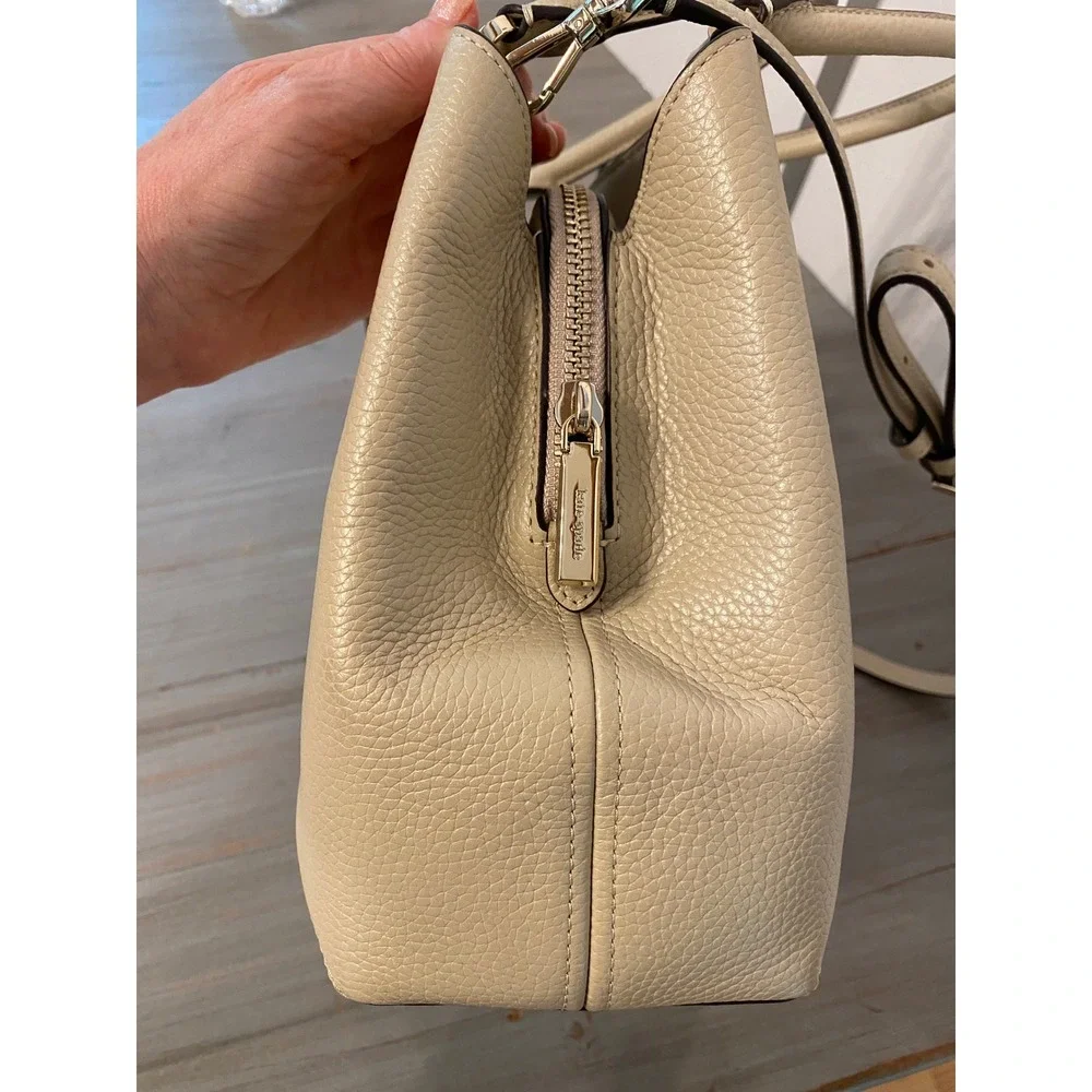 Kate Spade New York Pebbled Leather Satchel Crossbody Bag Beige Cream Two-Tone